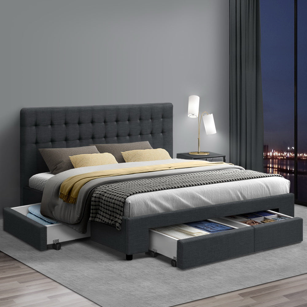 Ava Bedframe With Drawers in Charcoal