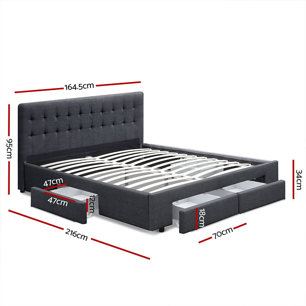 Ava Bedframe With Drawers in Charcoal