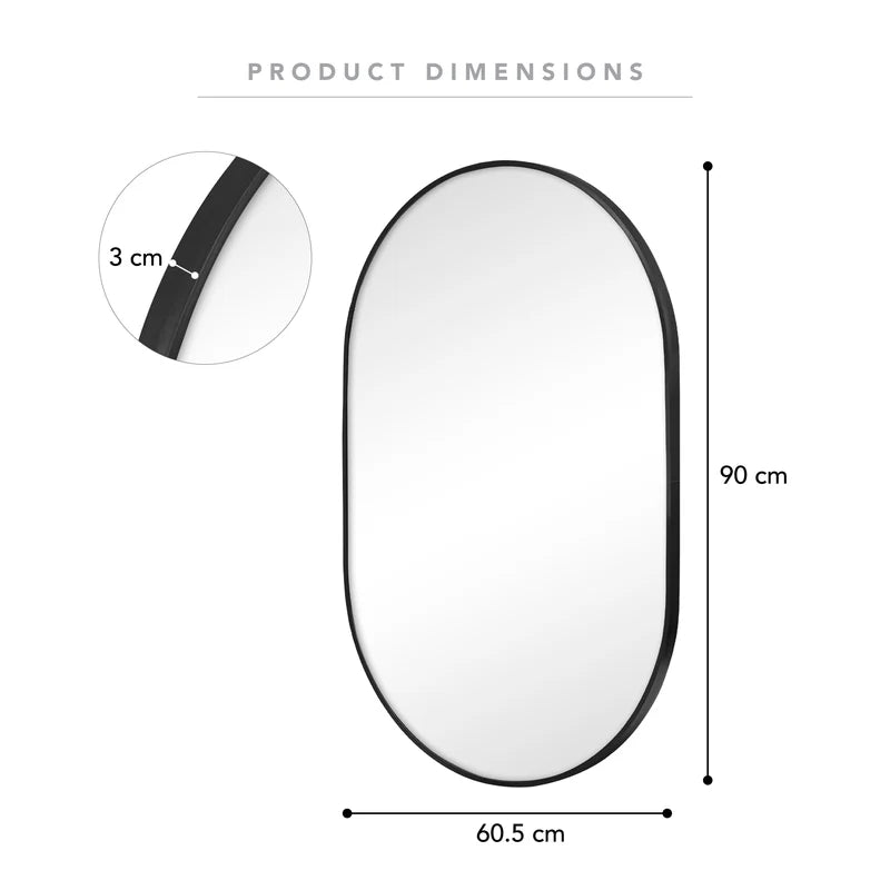 Zoe 90cm Oval Mirror BLACK (Set of 2)